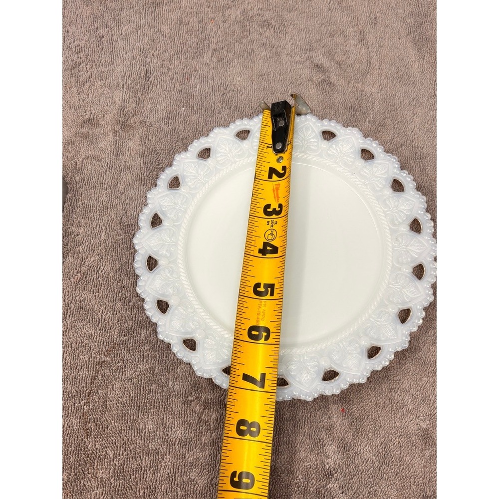 Vtg Milk Glass Plates Set of 2 White Open Lace Floral Scalloped Rim 7" 8" Wall - Picture 4 of 8